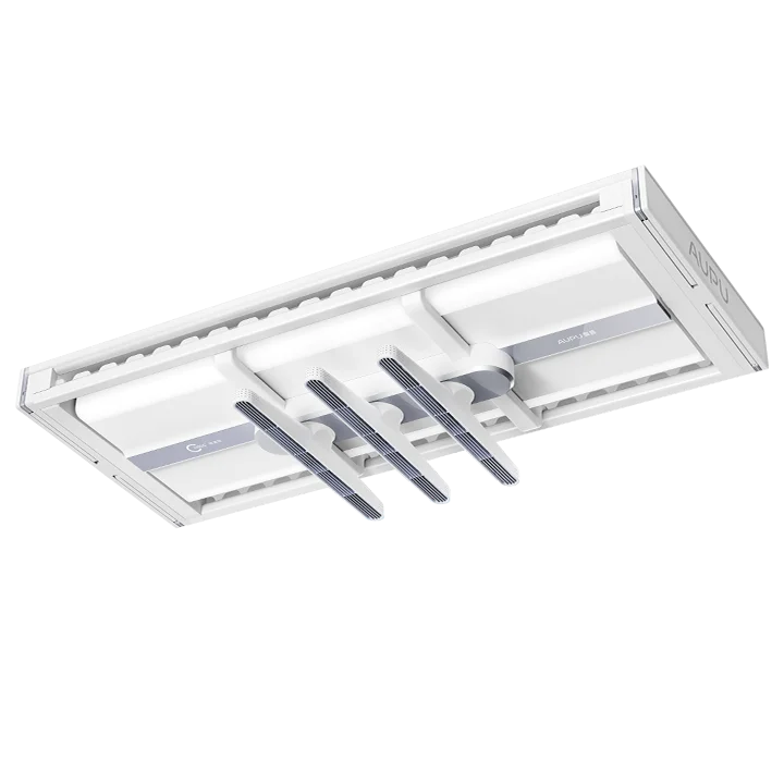 Ceiling retractable clothes dryer lowered for loading laundry
