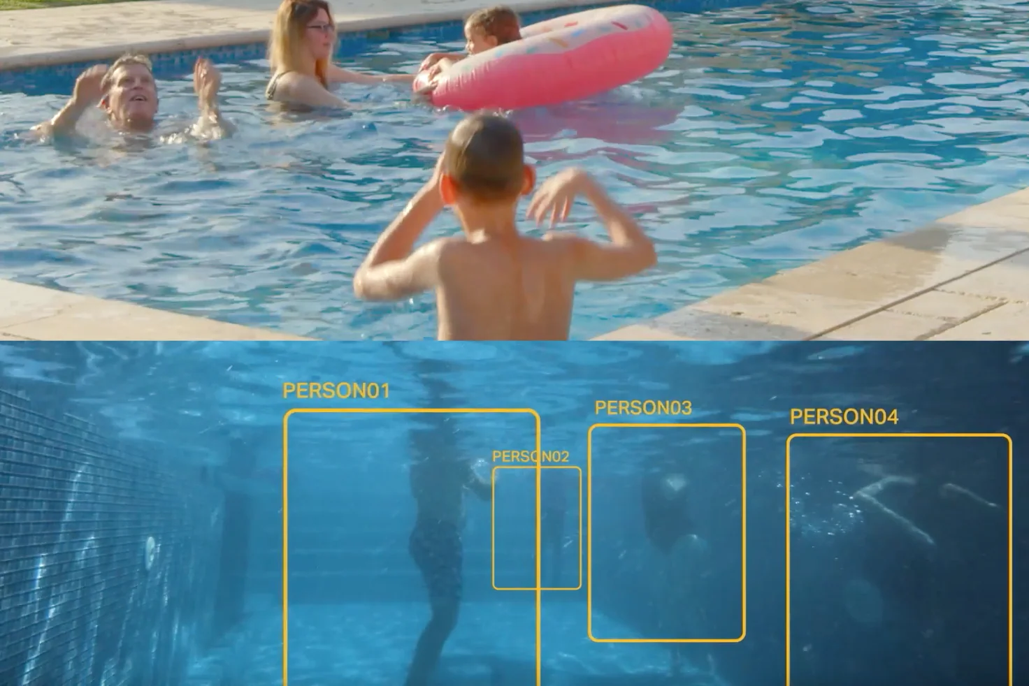 Mylo AI pool drowning detection camera monitoring a swimming pool